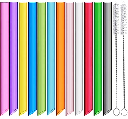 ALINK Langlebige wiederverwendbare Seifenblasentee-Trinkhalme, 13 mm x 26 cm, extra breit, farbig, mit Reinigungsbürsten und Strohhalm-Spitzen, ideal für Boba und dicke Getränke, 12 Stück