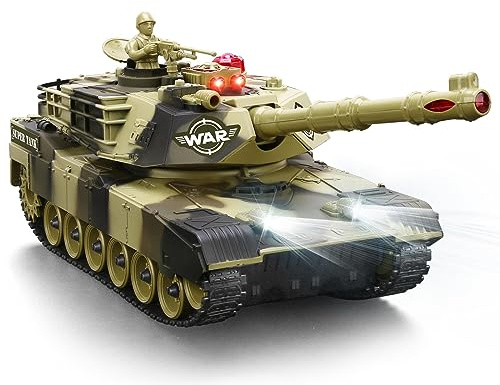 NIWOTA 2.4G Remote Control Army Tank-8 Channels 1:28 RC Tank that Shoot with Toy Soldiers, Auto Demo, Rotating Turret,Light&Sound, All-Terrain RC Military Vehicle Toys Gift for Boys Ages 6 8 9 12