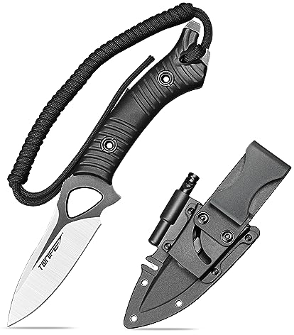 TONIFE Explorer Cuchillo de Hoja Fija con Funda 8Cr14MoV Blade Cuchillo de Supervivencia,Fibra de Vidrio Reforzada con Mango de Nylon para EDC Cuchillo(Negro+Negro Titanio y Satén) (HKT4021)