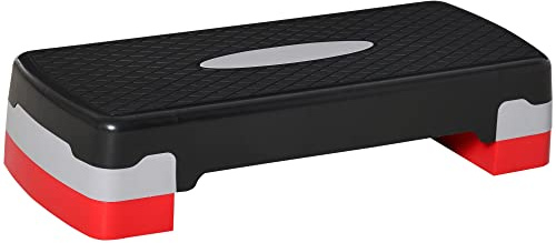 HOMCOM Stepper Fitness Casa, Step Regolabile 10-15 cm 68x29cm Nero/Rosso