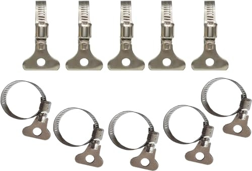 QINALO 10-Pack 304 Stainless Steel Hose Clamps with Adjustable Thumb Screw, Key-Type Design, 8mm Bandwidth , Ideal for Plumbing, Automotive, and Machinery Applications . (Size:19-29 mm(3/4-1 1/8)