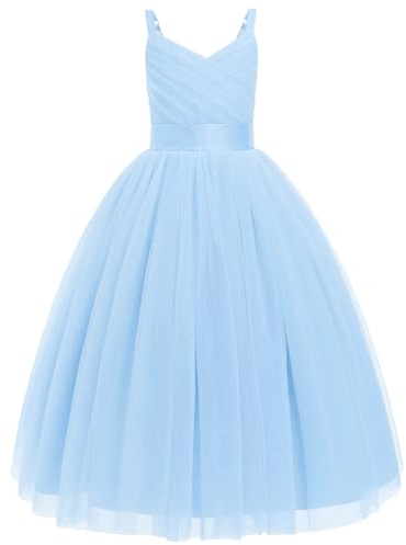 Odizli Robe de princesse en tulle pour fille - Sans manches - Bretelles spaghetti - Col en V - Robe de princesse en tulle - Robe festive de mariage