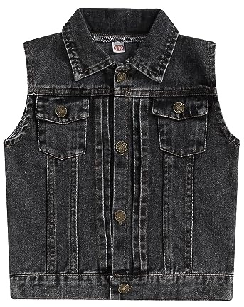 DELIMALI Unisex Baby Boys Girls Lapel Demin Vest Children Short Section Sleeveless Button Denim Jacket For Little Boys Girls (A-Grayish Black, 5-6 Years)