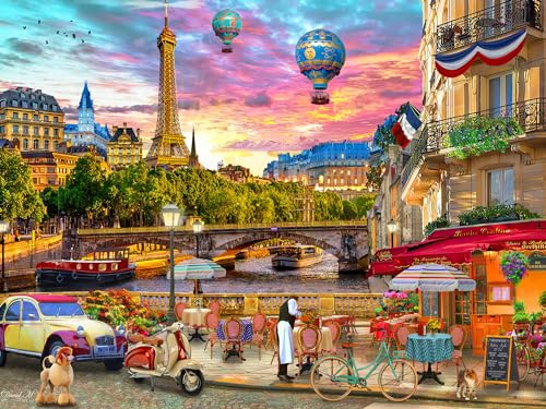 Vermont Christmas Company Parisian Sunset Jigsaw Puzzle 550 Piece - Large Pieces - Fully Interlocking & Randomly Shaped - 24 x 18