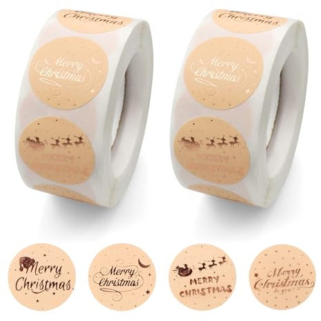 milaosk 1000 Pièces Autocollants de Joyeux Noë,Rond Étiquette Joyeux Noël Cadeau Autocollants Étiquettes Autocollants de Noël Papier Kraft pour les Cadeaux et Décorations de Noël, Pochettes-Surprise