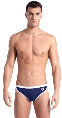 ARENA Men's Icons Swim Brief Solid MaxLife Athletic Swimwear Professional Training Swimsuit Trunk Sports Bathing Suit, Navy/White, US Size 30