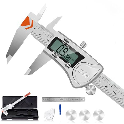 HARDELL Digital Caliper, IP54 Waterproof Caliper Measuring Tool with 3-Batteries & Extra Cover, All Stainless Steel Heavy-Duty Vernier Caliper Micrometer, Inch/MM/Fraction for DIY/3D-Printing