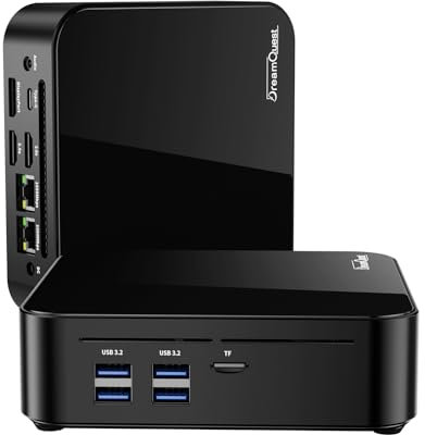 DreamQuest Mini PC mit Win 11 Pro Intel N150 (up to 3,6 GHz) 32GB DDR4 1TB M.2 SSD (max 4TB) Micro Desktop Computer mit HDMI Type-C Port, 2X Gigabit Ethernet/WiFi 5/BT 5/USB3.2 X4 für Business Office