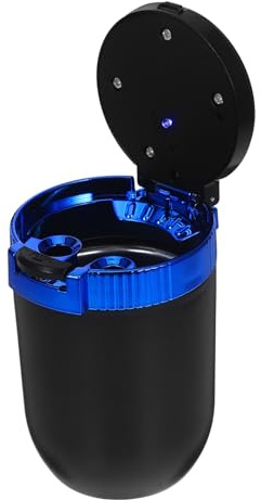 Anneome Portacenere Leggero in Acciaio Inox e Abs Coperchio e Luce Notturna per Auto Blu Cestino Porta Rifiuti Design Minimalista Mantiene L'aria Pulita per Interni Auto