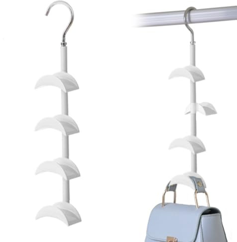 Zasvec Colgador de Bolsos Giratorio 360 Grados 1 Conjunto Colgador Bolsos Multifuncional Perchas para Bolsos Organizador Bolsos para Armario con 4 Ganchos Corbatero para Bolsos, Pañuelos y Corbatas