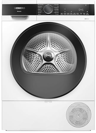 Siemens WQ33G2D41 iQ500, Wärmepumpentrockner 9 kg, schneller Trocknen mit speedPack, autoDry - schonende Trocknung, Halbe Beladung, Knitterschutz, Beladungsempfehlung, LED-Display, Weiß