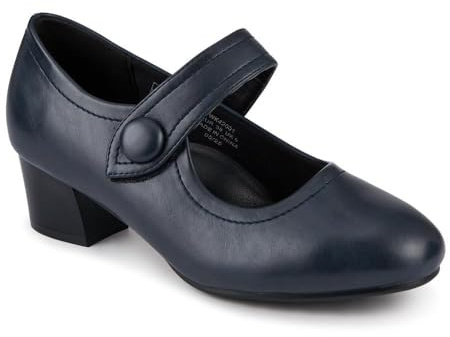 Pavers Wide Fit Touch-Fasten Heeled Mary Janes - Navy Size 7