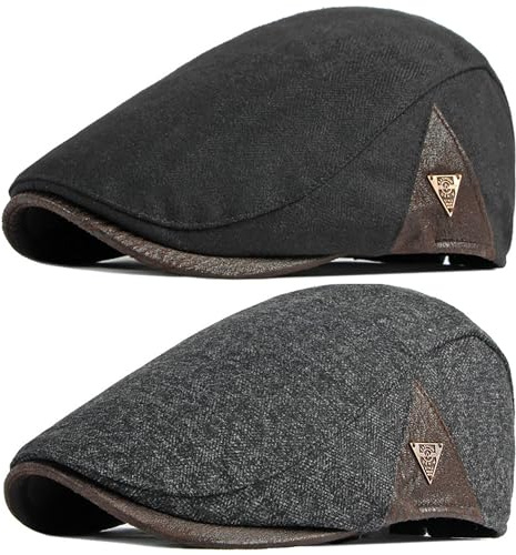 BABAHU Mens Newsboy Cap Gatsby Flat Lvy Irish Hats Driving Cabbie Hunting Cap (UK, Alpha, One Size, A02# Black+Grey)