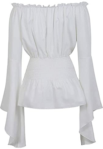 Générique Medievale Chemisier Femme Chic Et Élégant - Costume Pirate Femme Jupe Chemisiers Boheme Manches Bouffantes Ruffle Chiffon Long Sleeve Top Robe Chemisier Annee 80 Costume Medieval