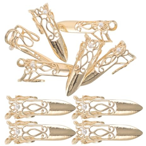 LOLIPPYY 10 Anillos Protectores de Uñas Estilo Antiguo Chino de Aleación de Zinc Dorada, Portátiles y Ligeros, para Festividades y Espectáculos de Baile