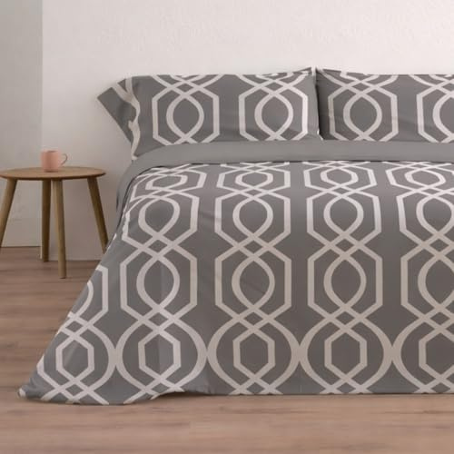 Donegal Collections - Juego de Sábanas 160x190 Lian Gris - Sábanas Cama 160-4 Piezas Sábana Bajera, Encimera y 2 Fundas de Almohada - Primavera Verano - Tacto Extra Suave Algodón Poliéster