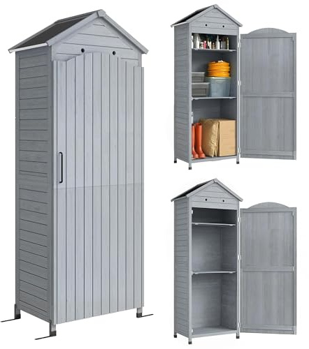 Outsunny Armoire de Jardin Extra Haute Remise à Outils 85x58x213cm Gris