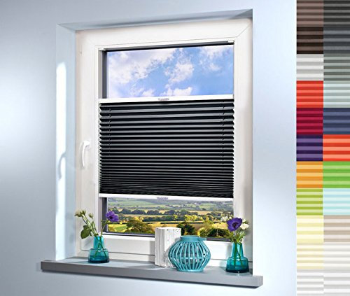 Plissee nach Maß, deutsche Wertarbeit, hochqualitative Wertarbeit, für Fenster und Türen, alle Größen, Maßanfertigung, Jalousie, Faltrollo (Farbe: Anthrazit, Höhe: 141-150cm, Breite: 51-60cm)