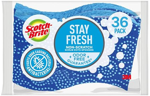 Scotch-Brite Scrub Dots Non-Scratch Scrub Sponge, Rinses Clean, For Washing Dishes and Cleaning Kitchen, 9 Packs of 4 Sponges (36 Total)