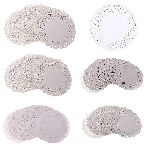LLLucky 200 Stücke Hochzeit Runde Spitze Papier Deckchen Party Kuchen Verpackung Papier Pad Desserts Display Tischsets Untersetzer 3,5 Zoll
