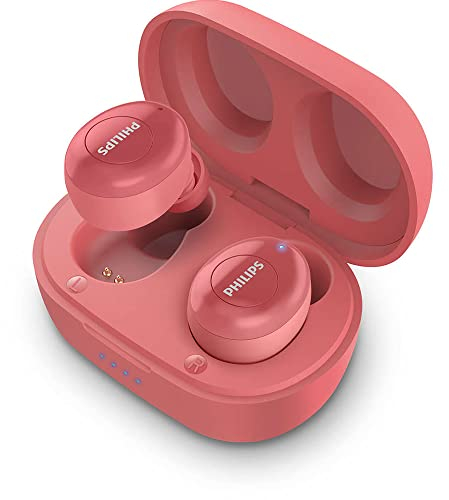 PHILIPS AUDIO Auriculares Intrauditivos Inalámbricos T2205RD/00 (In-Ear Bluetooth, Asistente De Voz, Larga Autonomía, Protección contra Salpicaduras IPX4, Cargador Compacto) Rojo - Modelo de 2020/2021