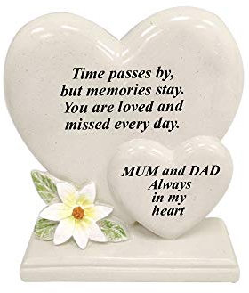 Personalised Grave Ornament/Memorial Plaque with Double Hearts | Graveside Decoration Gift in the Loving Memory of your Loving Deceased Ones (Mum and Dad)