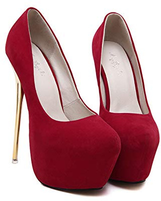 Sandali da Donna con Tacco Alto, 5 cm, con Plateau, Stiletto, 16 cm, per Matrimoni, Feste, Abiti (45 EU, Rosso)
