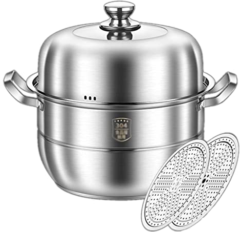 GLJAN Pentole bagnomaria Vaporiera per Alimenti in Acciaio Inox per la Cottura con Impilabile per griglia a induzione elettrica a Gas, Lavabile in lavastoviglie, 28 cm, 30 cm, 32 cm, 34 cm