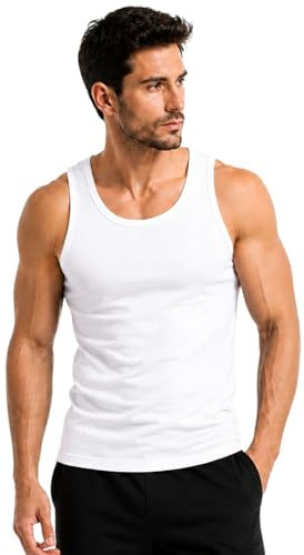 ITRAT Men's Cotton Vests Tank Tops Slim Fit Summer Top Breathable Sleeveless Shirt, Easy Fit Athletic Wear for Workout, Everyday Use and Training Activities (Pack 1, White, XL)