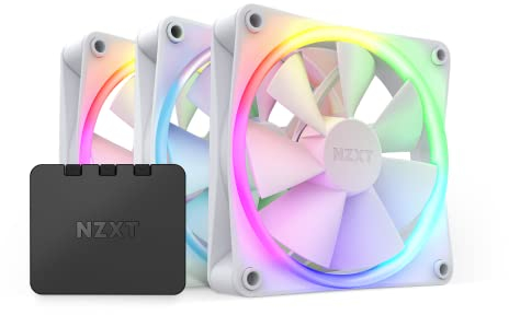 NZXT F120 RGB Fans - RF-R12TF-W1 - Erweiterte Anpassung der RGB-Beleuchtung – flüsterleise Kühlung – dreifach (inklusive RGB-Lüfter und Controller) -120mm-Lüfter – Weiß