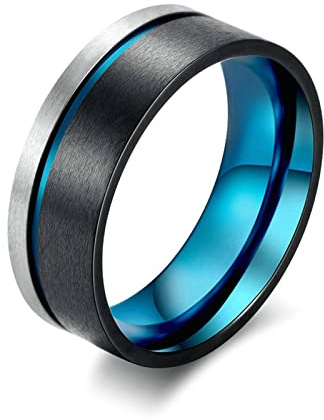 Ayoiow Anillos de la amistad grabados, anillo para hombres, acero inoxidable, dos tonos mate, bandas con ranura