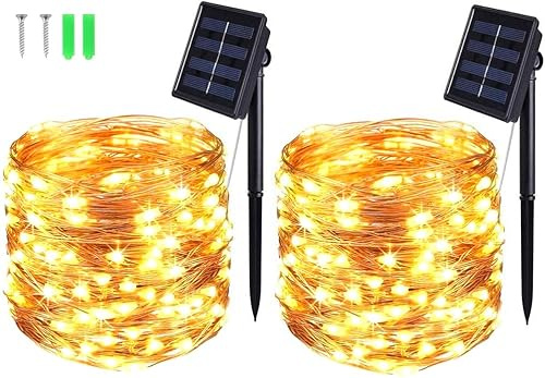 [2 Stück] Solar Lichterkette Aussen,BOLWEO 12M 120 LED Lichterkette Außen Wasserdicht Kupferdraht Beleuchtung für Weihnachten,Garten,Terrasse,Hof,Bäume,Party,Hochzeit,Innen/Außen Dekoration(Warmweiß)