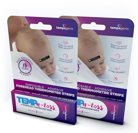 Fast Reading Disposable Forehead Thermometer Strips - Temp-N-Toss for Accurate & Hygienic Baby Temperature Measurement (12)