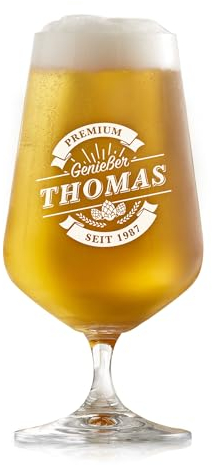 AMAVEL Bierglas mit Gravur, Pilsglas mit Name und Jahr, Personalisiertes Bierglas, Bier Geschenke für Männer, Biertulpe, Pilstulpe, Glas mit Namen, Geschenke für Bierliebhaber, Pilsgläser, 400 ml