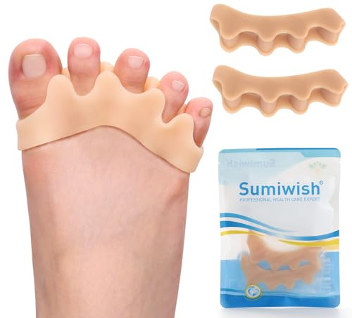 Sumiwish Toe Separators & Toe Spacers - 4 Pairs (Beige) - Soft Toe Straighteners for Bent Toes - Silicone Toe Separators for Overlapping Toes, Plantar Fasciitis, Hammer Toes & Claw Toes - M