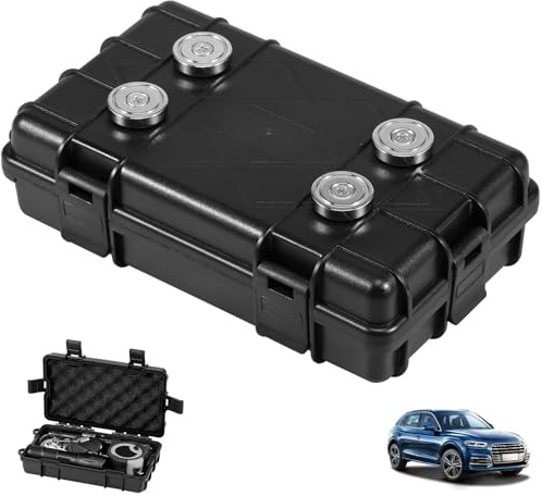 BAODBF Portachiavi magnetico sotto auto Nascondi una chiave magnetica 4 magneti nascosto portachiavi impermeabile magnetico nero scatola chiave magnetica 19 x 11 x 5 cm cassetta di sicurezza magnetica
