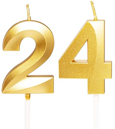 Antal ljus guld, födelsedagsljus för tårta, grattis på födelsedagen ljus födelsedag tårta ljus tårtdekoration för barn pojkar födelsedag bröllop företag årsdag tårtdekorationer (guld, 24)