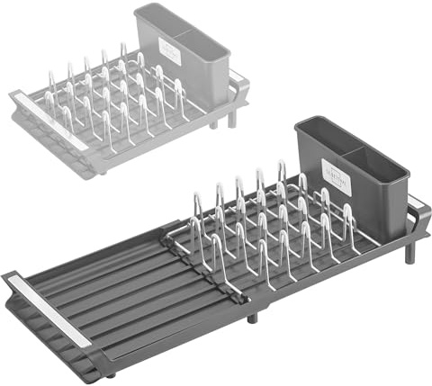 SILBERTHAL Geschirr Abtropfgestell Klein - Rostfrei - Mit Abtropfschale, Geschirrkorb, Besteckkasten - Kunststoff - Verbesserte Version