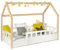 IDMarket - Lit cabane Enfant 80 x 160 CM NEREE Blanc et hêtre avec sommier et barrières