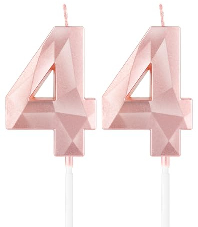 Rose Gold 44th Birthday Candles,3D Number 44 Candle for Cake,Women 44th Birthday Decorations,Rose Gold 44 Candle Cake Topper for Girls Women Her Him Birthday Party Wedding Decorations