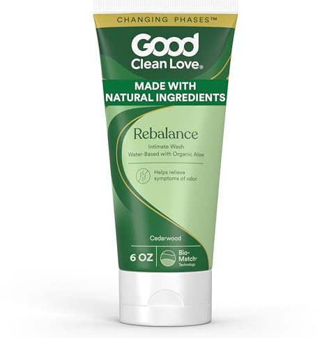 Good Clean Love Rebalance Intimate Feminine Wash, Water Based pH-Balanced & Moisturizing Cleanser with Organic Aloe Vera and Natural Ingredients, Reduces Vaginal Dryness & Odor, Cedarwood, 6 Oz