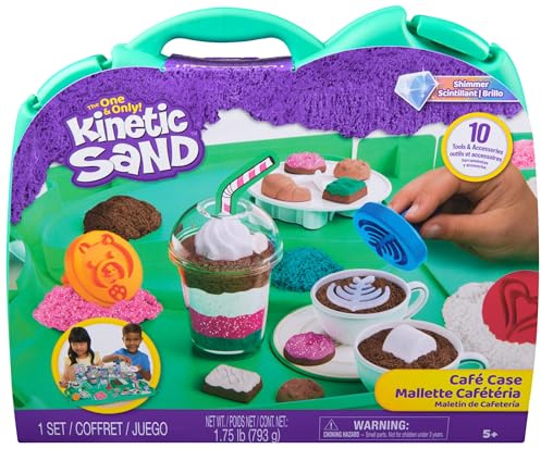 Kinetic Sand, Café Case with 793g Play Sand in 4 Colours, 9 Tools and Moulds, Storage, Kids’ Toys for Girls and Boys Aged 5 and up