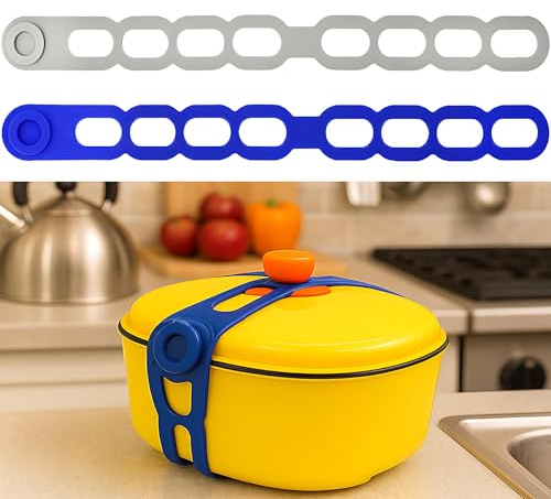 Cinghia di Chiusura in Silicone per Coperchio di Pentola o Slow Cooker, 2 PCS Elastici Riutilizzabili con Blocco Automatico Fascette in Silicone per Fissare o Organizzare Tende, Cavi, Tappetino Yoga