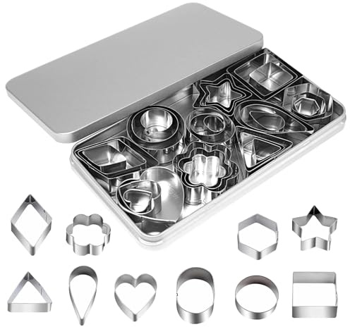 Xanthelle Set di Tagliabiscotti, 30 Pezzi Accessori da Torta Forme da Taglio in Acciaio Inox con Tagliapasta Rotondo, Tagliabiscotti Natalizi e per Biscotti