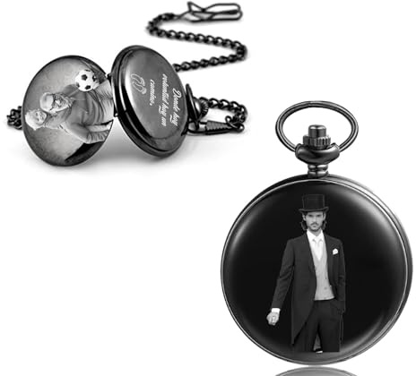 FKF Reloj de Bolsillo Personalizado - Foto y Texto Personalizables, con Cadena Reloj de Bolsillo Vintage para Hombre Adecuado para Hombres Padre Hijo Padrinos de Boda (Foto Personalizada 1)