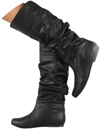 cfpqv Botas de mujer planas de piel arrugada larga botas puntiagudas botas de mujer hasta la rodilla botas altas botas de invierno al aire libre botas de invierno retro ligeras botas de invierno hasta