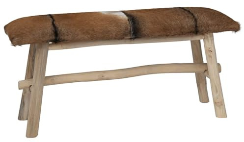 vidaXL 244547 Echtleder Teak Fell Lederbank Sitzbank Holzbank Bank, One Size