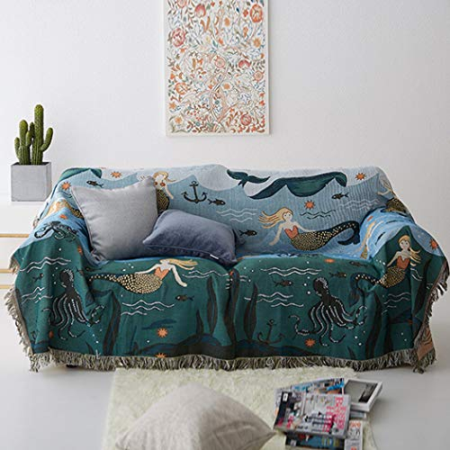 BINGMAX Gewebte Überwurfdecke Sofa-Stuhl-Abdeckung Steppdecke Kuscheldecke Sofaüberwurf Tagesdecke Wolldecke Wohndecke Sofa Bett Decke Meerjungfrau Muster 160 * 260