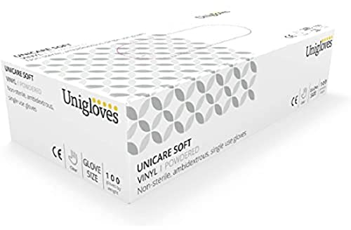 UNIGLOVES Unicare Guanti Monouso in Vinile Blu - Guanti Monouso Multiuso, Leggermente Talcati, Senza Lattice - confezione da 100 Guanti, Blu, extra Large (GS0095)