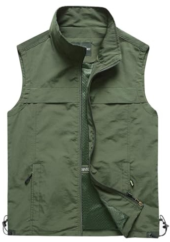 Gihuo Men's Causal Lightweight Outdoor Vest Quick Dry Outdoor Multi Pockets Travel Safari Fishing Vest (Large, Style3-Army Green)